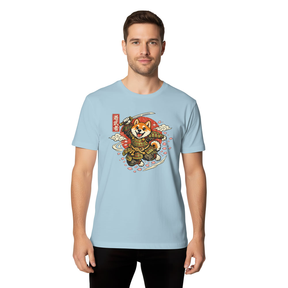 Sakura Strike Shiba Samurai T-Shirt Vintage Japanese Graphic Tee Whimsical Gifts for Men Women Boy Kids T-Shirt