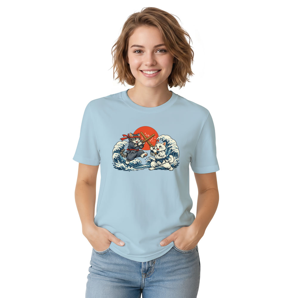 Ukiyoe Ninja Cat Ocean Wave T-Shirt For Feline Fans Playful Gifts for Men Women Boy Kids T-Shirt