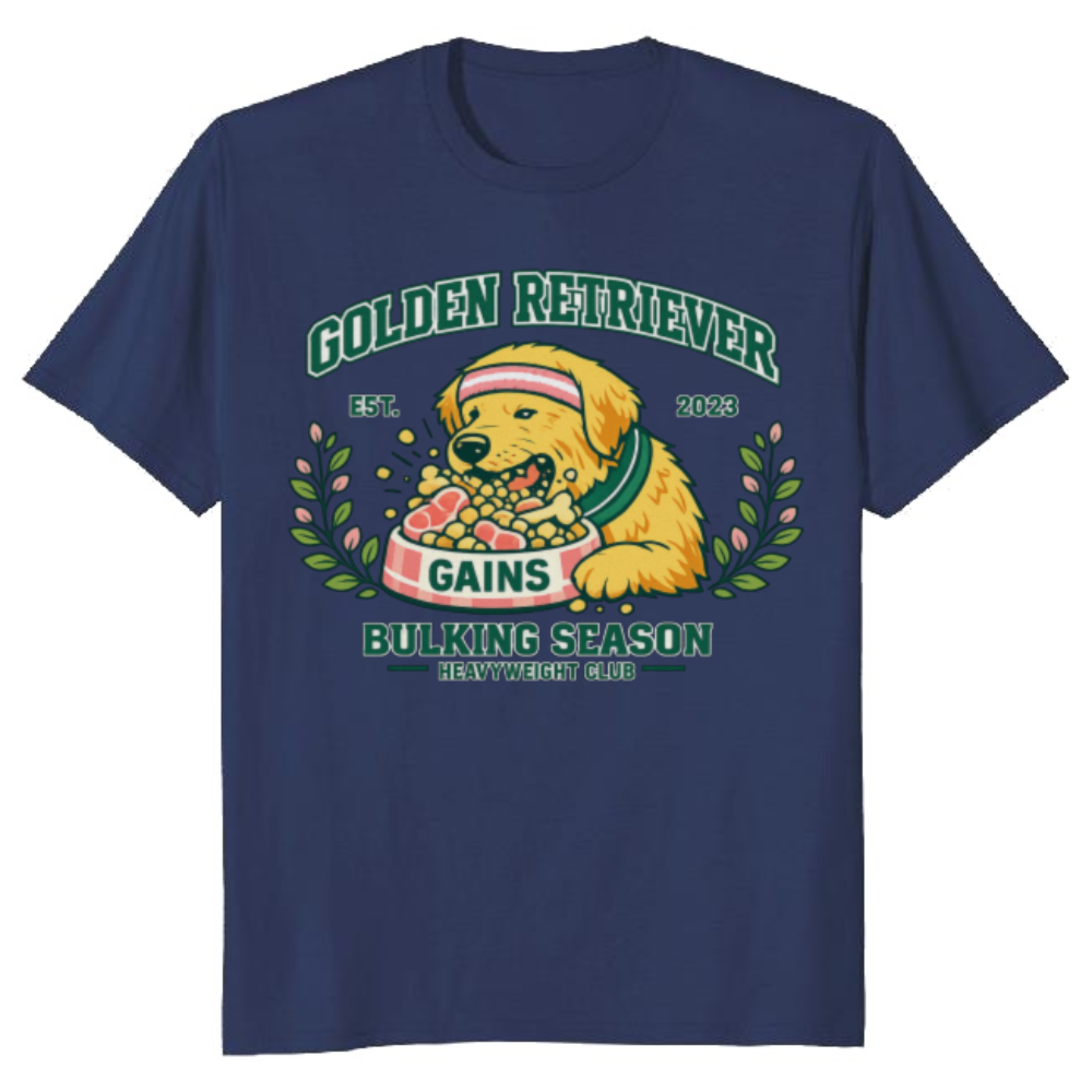Golden Retriever Bulking Season Preppy Varsity Tee Golden Gains Design Funny Gifts for Men Women Boy Kids T-Shirt