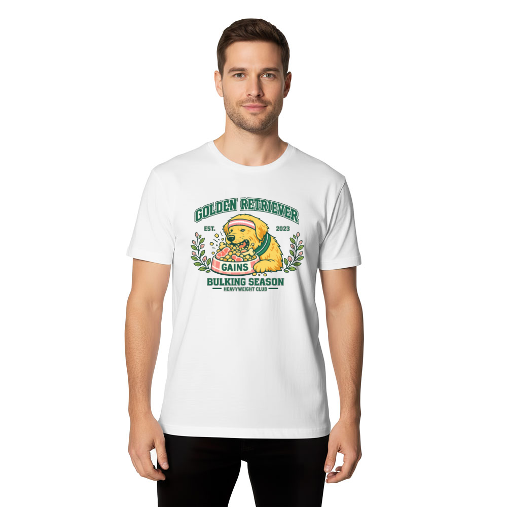 Golden Retriever Bulking Season Preppy Varsity Tee Golden Gains Design Funny Gifts for Men Women Boy Kids T-Shirt