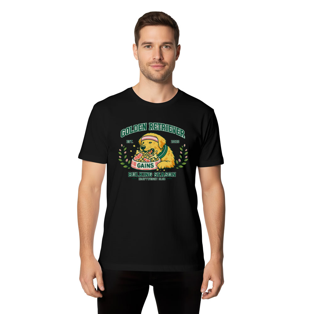 Golden Retriever Bulking Season Preppy Varsity Tee Golden Gains Design Funny Gifts for Men Women Boy Kids T-Shirt