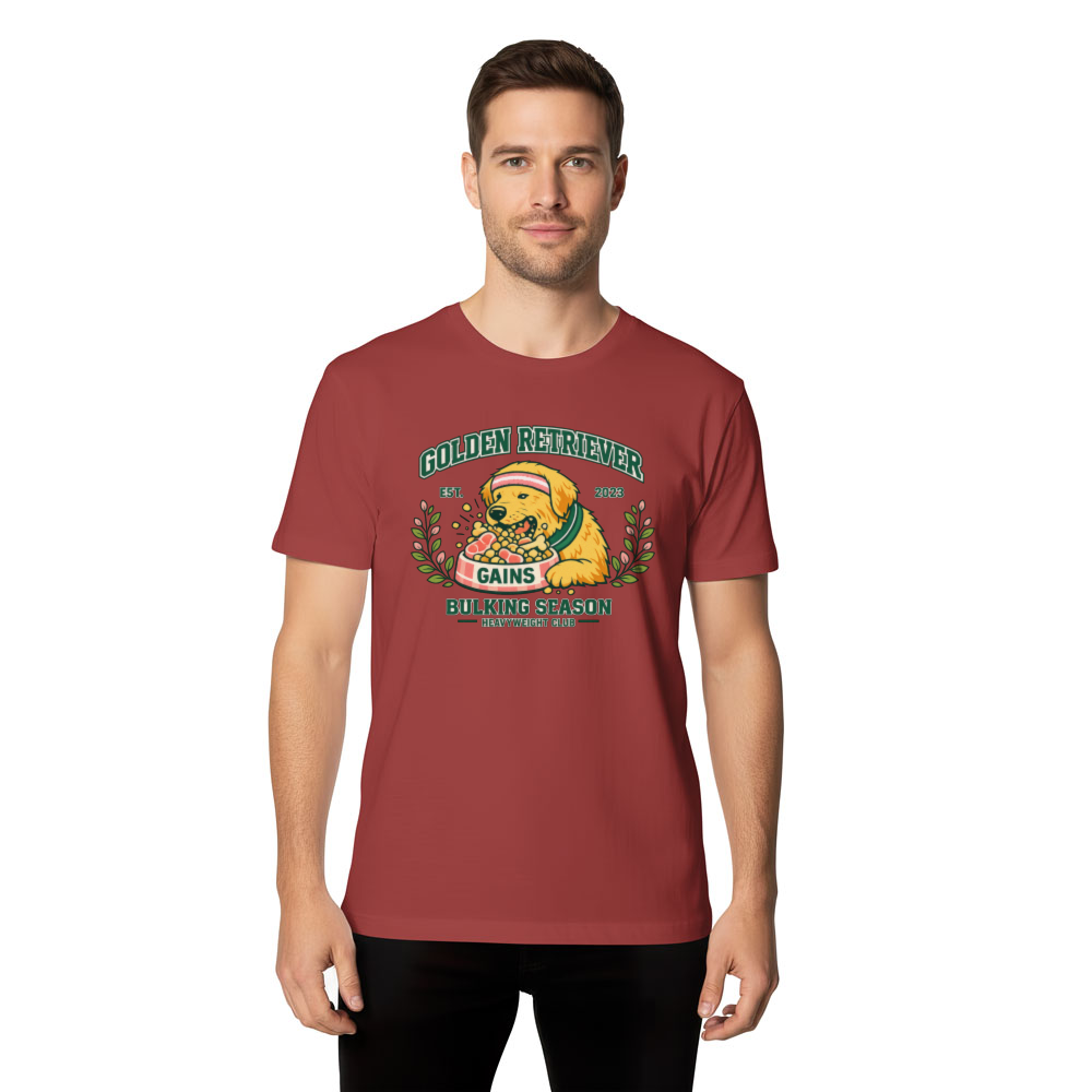 Golden Retriever Bulking Season Preppy Varsity Tee Golden Gains Design Funny Gifts for Men Women Boy Kids T-Shirt