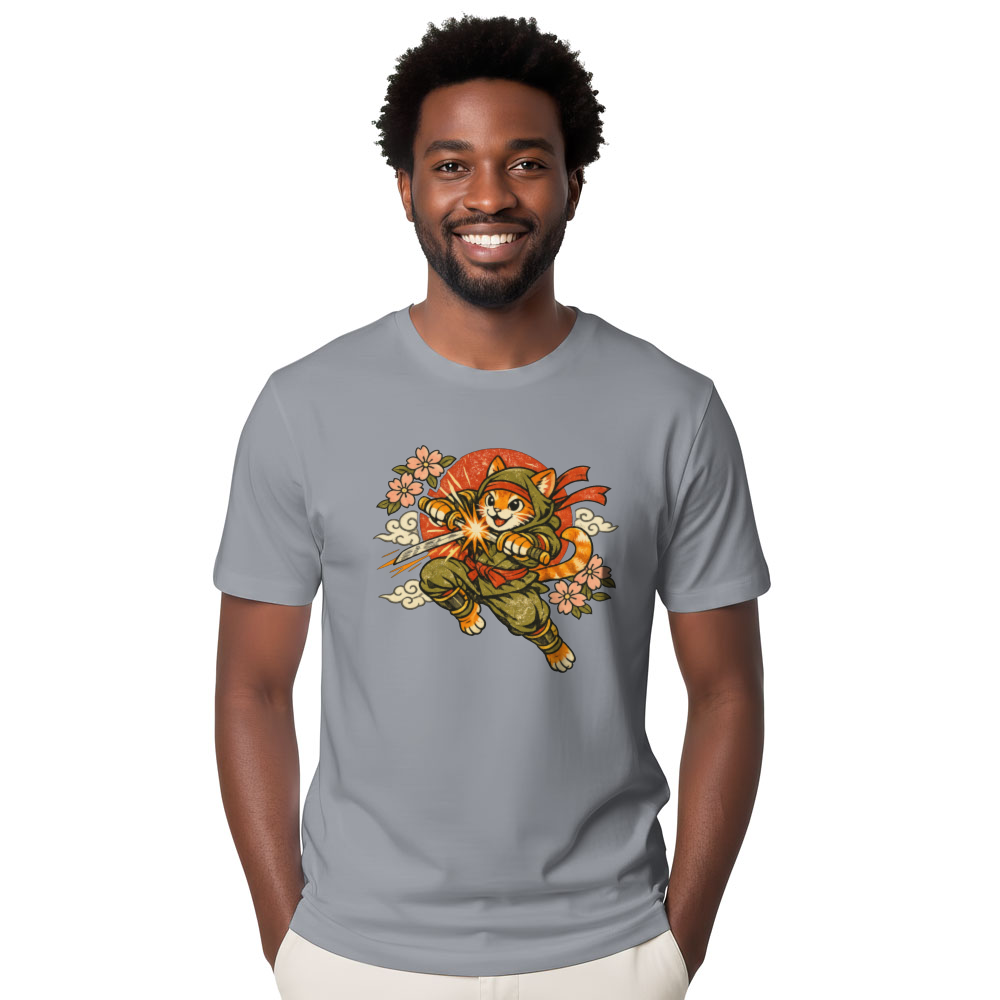 Neko Ninja Sakura Vintage Cat Graphic Tee Whimsical Gifts for Men Women Boy Kids T-Shirt