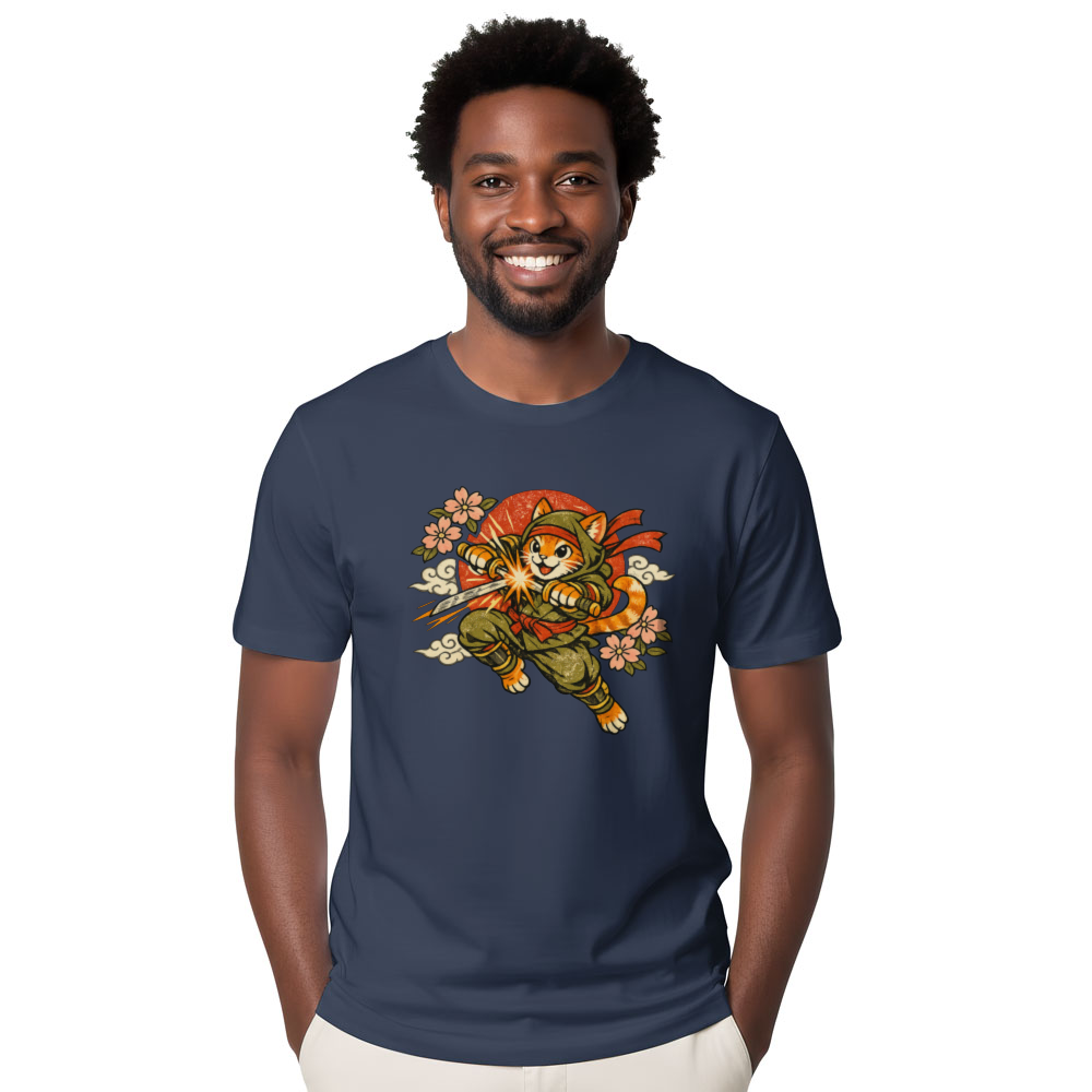 Neko Ninja Sakura Vintage Cat Graphic Tee Whimsical Gifts for Men Women Boy Kids T-Shirt