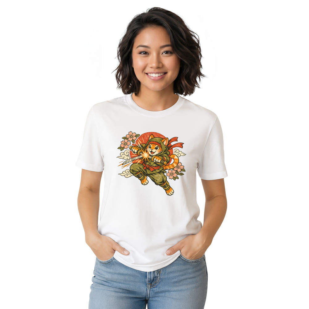 Neko Ninja Sakura Vintage Cat Graphic Tee Whimsical Gifts for Men Women Boy Kids T-Shirt