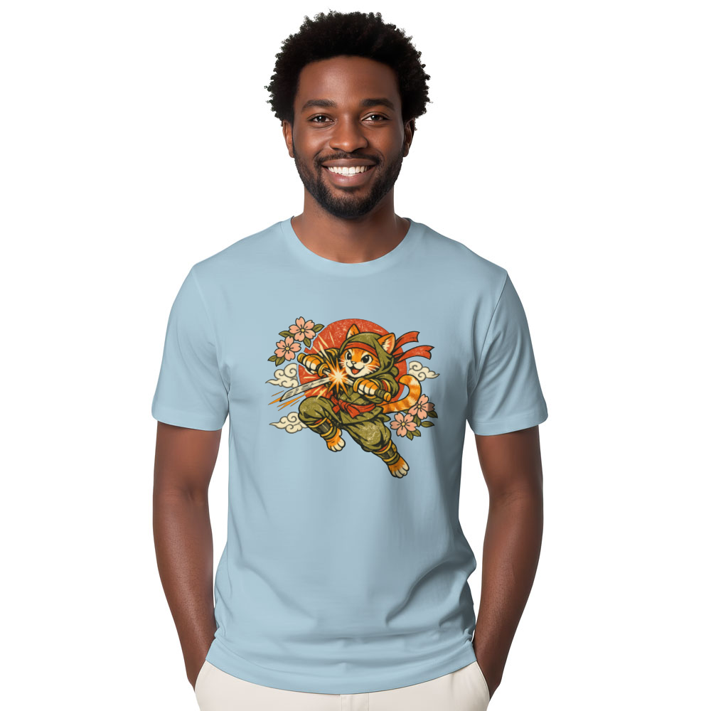 Neko Ninja Sakura Vintage Cat Graphic Tee Whimsical Gifts for Men Women Boy Kids T-Shirt