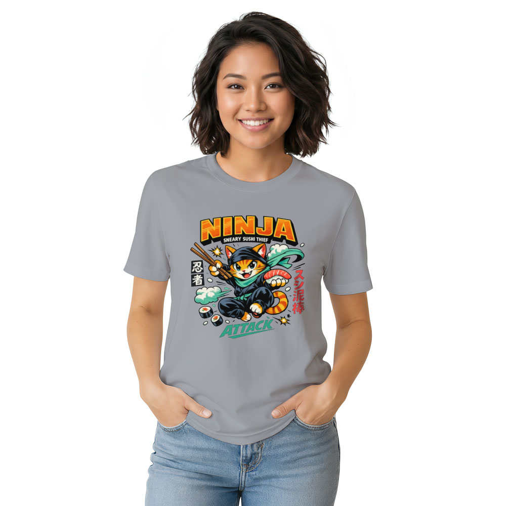 Sneaky Sushi Strike Retro Ninja Cat T-Shirt Playful Gifts for Men Women Boy Kids T-Shirt