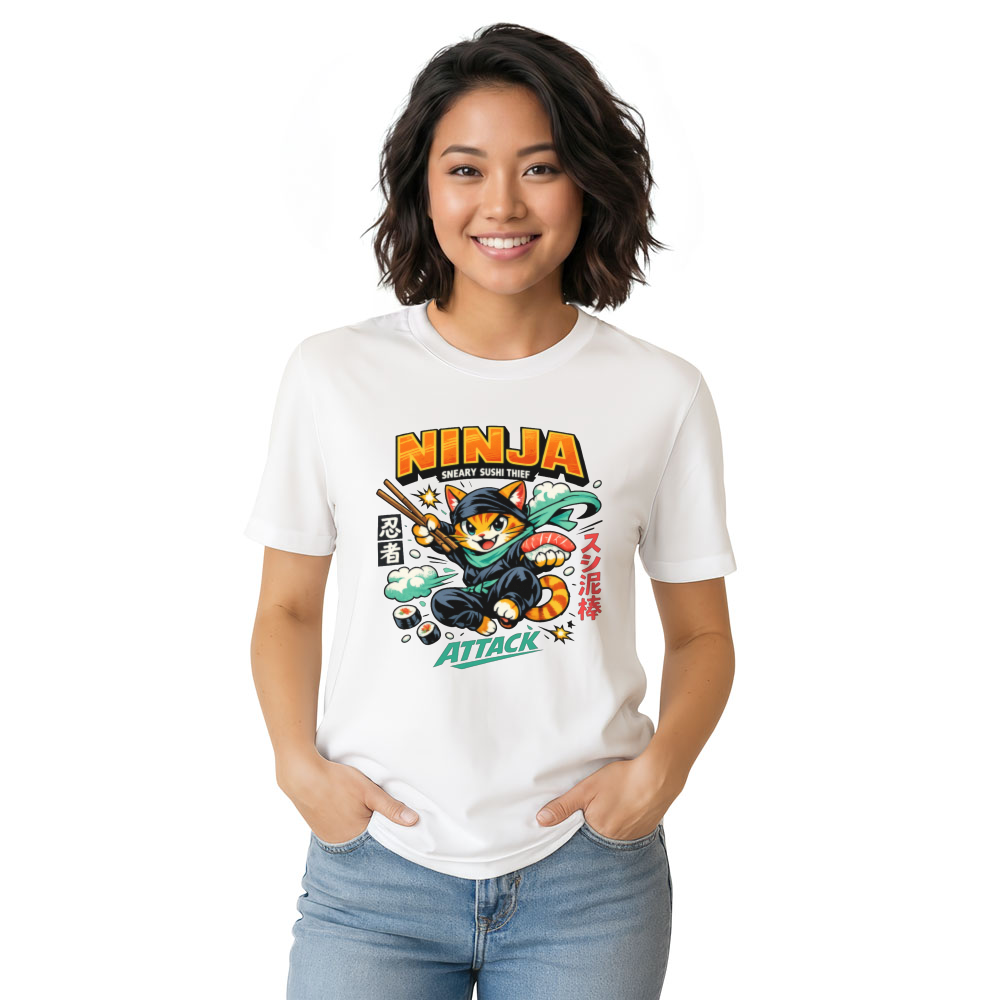 Sneaky Sushi Strike Retro Ninja Cat T-Shirt Playful Gifts for Men Women Boy Kids T-Shirt