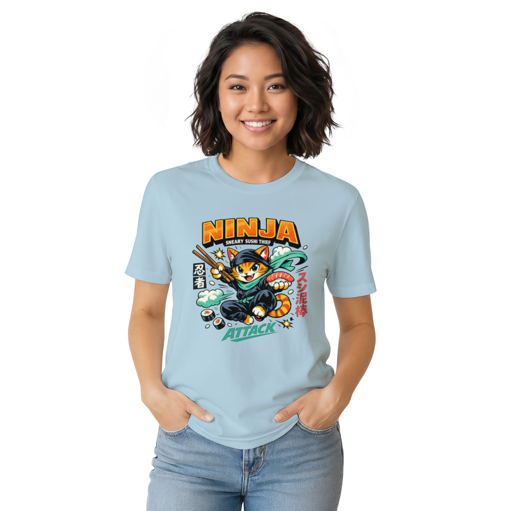 Sneaky Sushi Strike Retro Ninja Cat T-Shirt Playful Gifts for Men Women Boy Kids T-Shirt