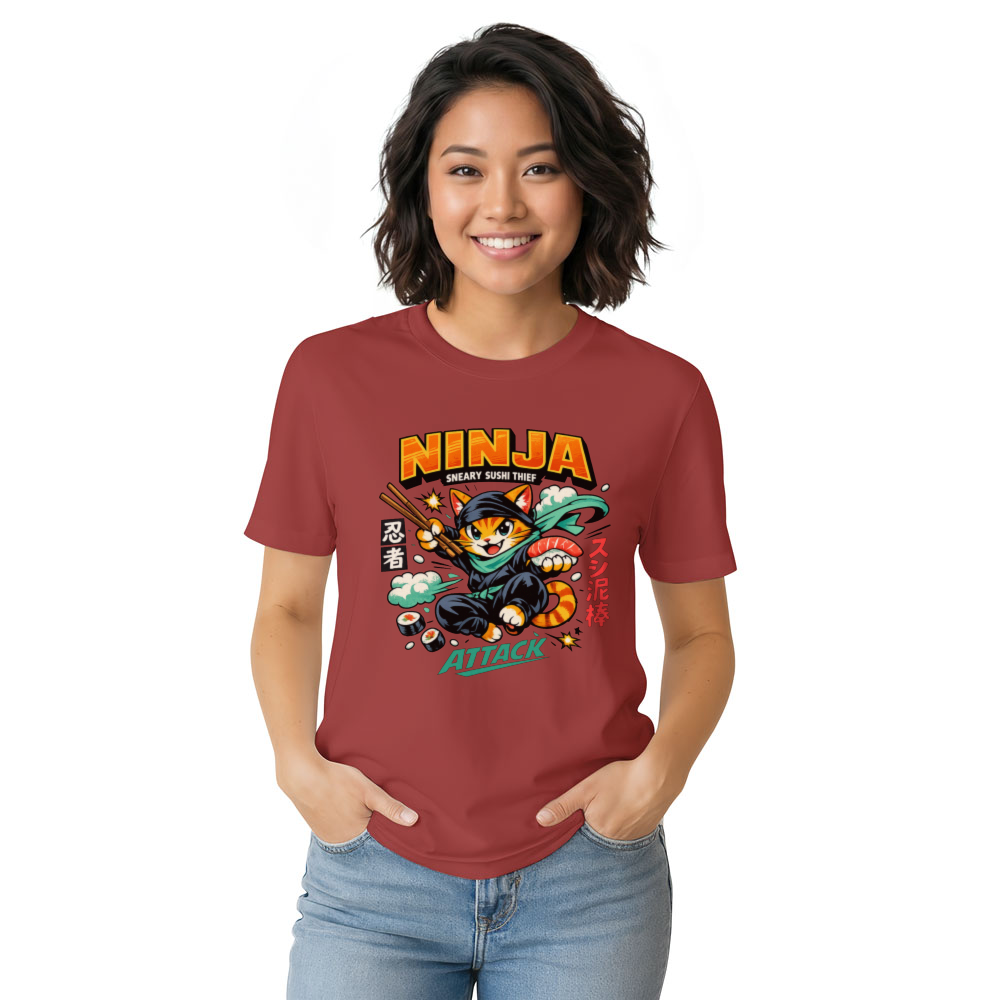 Sneaky Sushi Strike Retro Ninja Cat T-Shirt Playful Gifts for Men Women Boy Kids T-Shirt