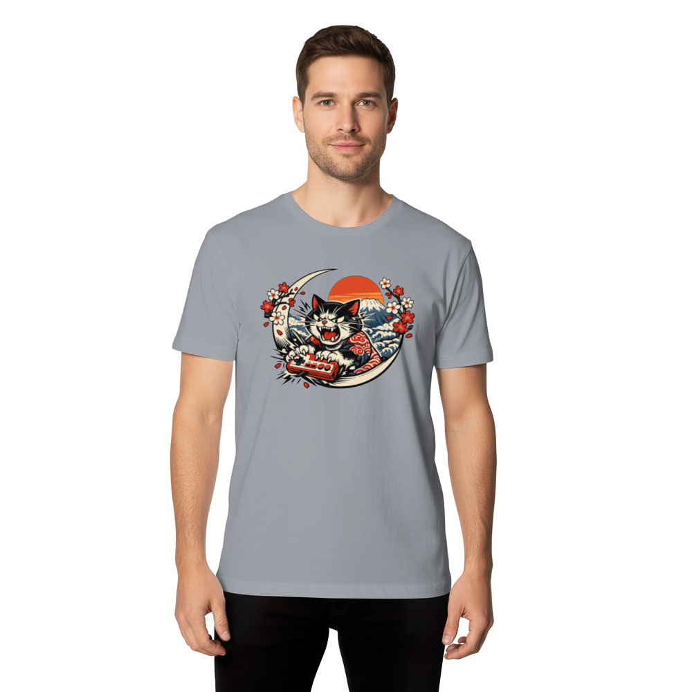 Neko Gamer Rage Ukiyo-e Retro Japanese Cat Playful Gifts for Men Women Boy Kids T-Shirt