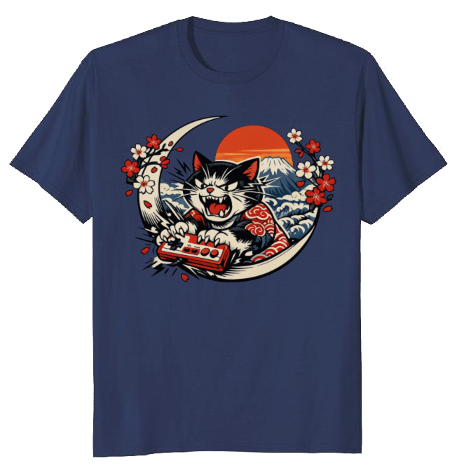 Neko Gamer Rage Ukiyo-e Retro Japanese Cat Playful Gifts for Men Women Boy Kids T-Shirt
