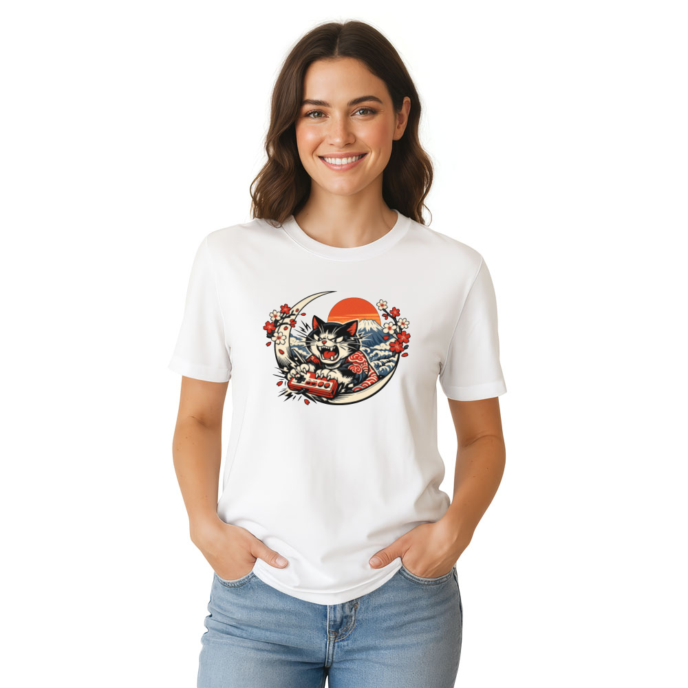 Neko Gamer Rage Ukiyo-e Retro Japanese Cat Playful Gifts for Men Women Boy Kids T-Shirt