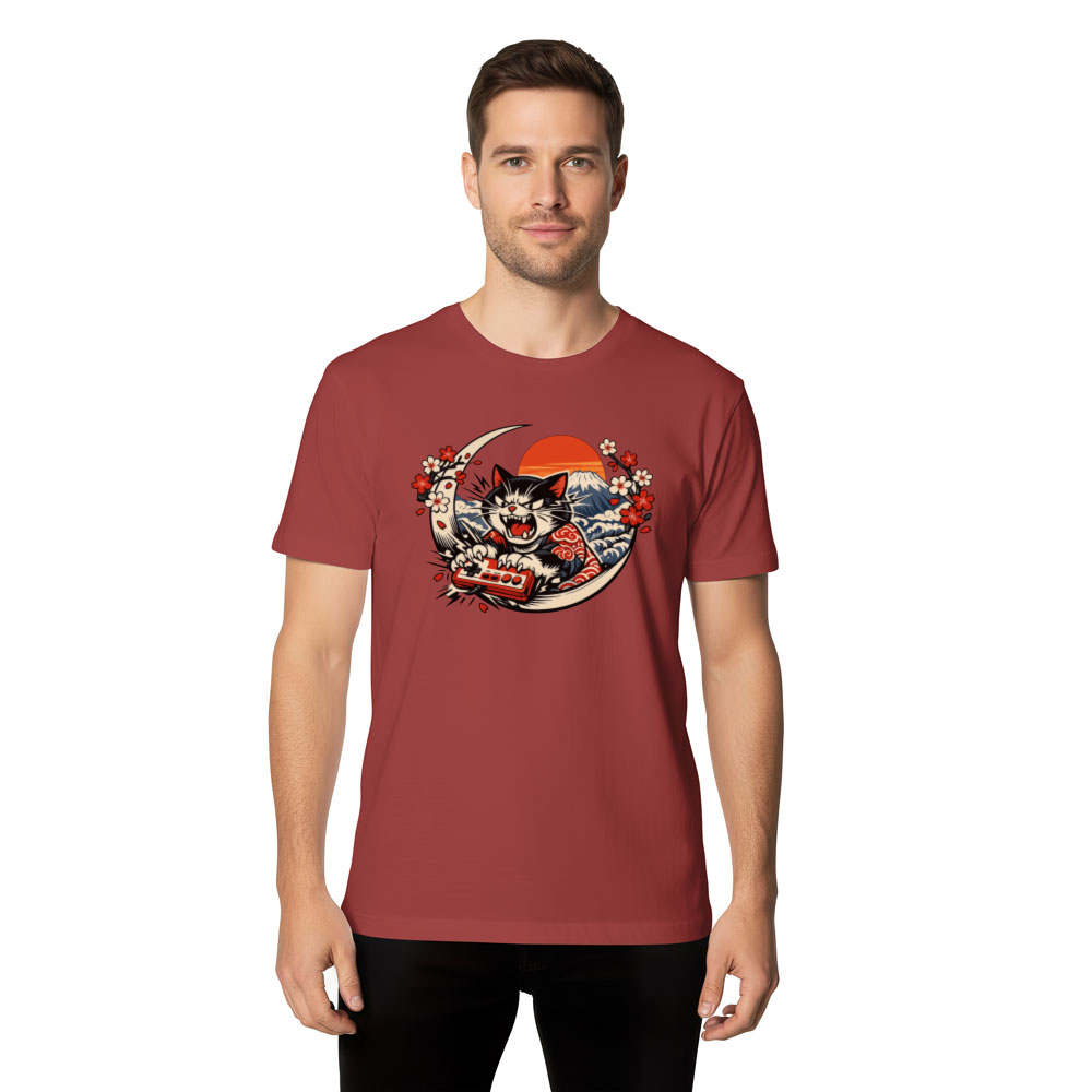 Neko Gamer Rage Ukiyo-e Retro Japanese Cat Playful Gifts for Men Women Boy Kids T-Shirt