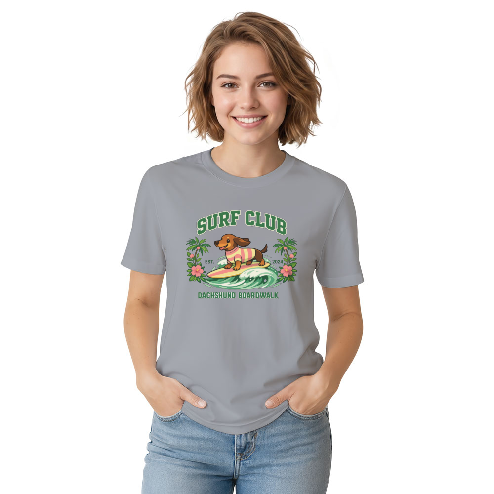 Pastel Varsity Dachshund Surf Club Graphic Tee Cute Gifts for Men Women Boy Kids T-Shirt