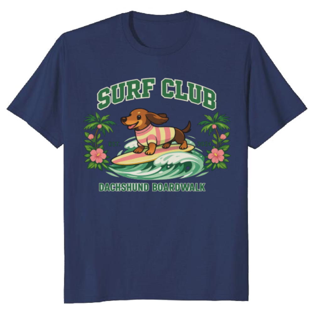 Pastel Varsity Dachshund Surf Club Graphic Tee Cute Gifts for Men Women Boy Kids T-Shirt
