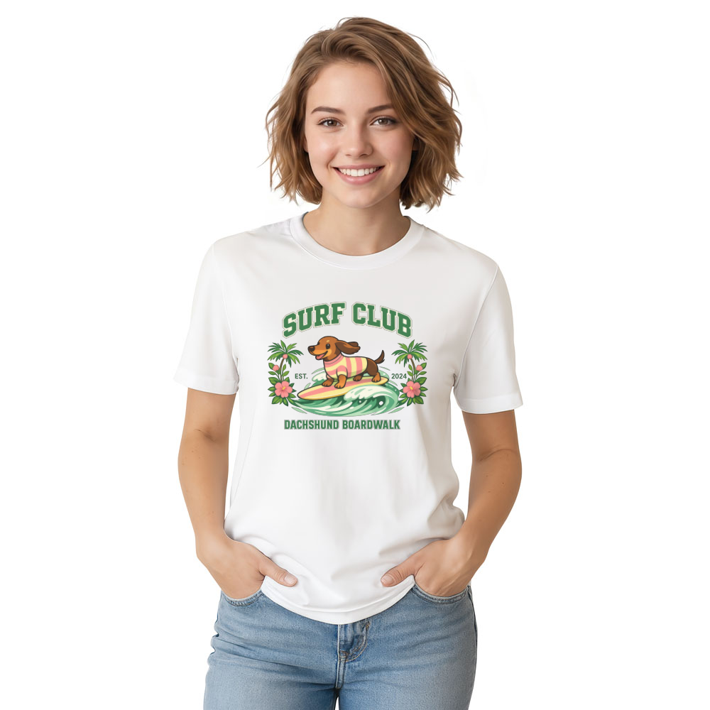 Pastel Varsity Dachshund Surf Club Graphic Tee Cute Gifts for Men Women Boy Kids T-Shirt