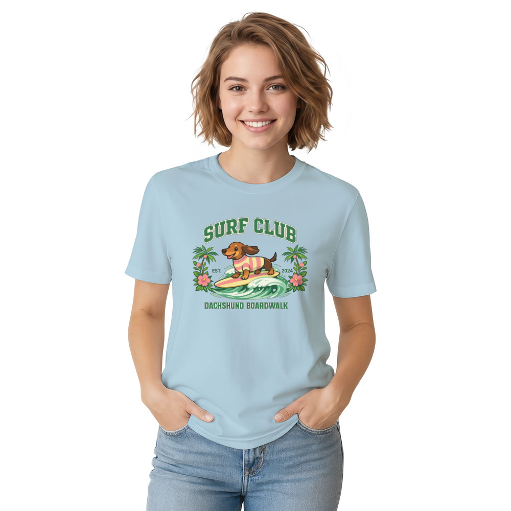 Pastel Varsity Dachshund Surf Club Graphic Tee Cute Gifts for Men Women Boy Kids T-Shirt