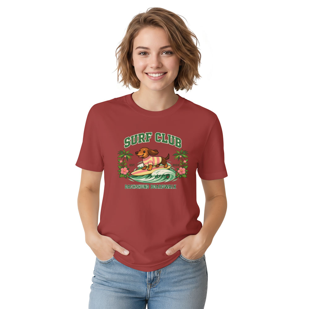 Pastel Varsity Dachshund Surf Club Graphic Tee Cute Gifts for Men Women Boy Kids T-Shirt