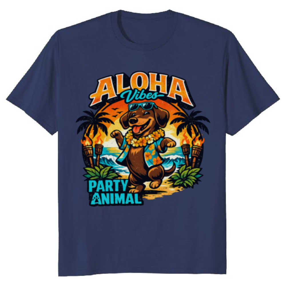 Aloha Dancing Dachshund Party Animal Graphic Tee Retro Gifts for Men Women Boy Kids T-Shirt
