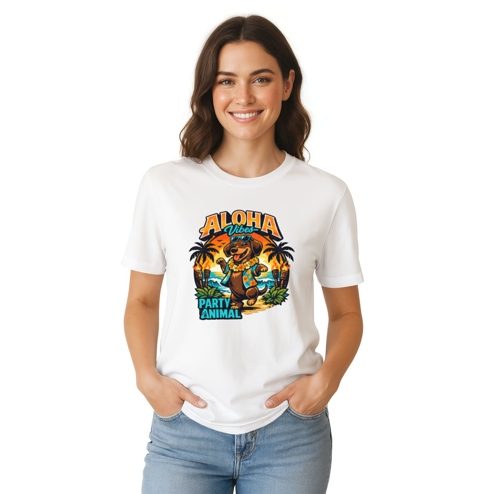Aloha Dancing Dachshund Party Animal Graphic Tee Retro Gifts for Men Women Boy Kids T-Shirt