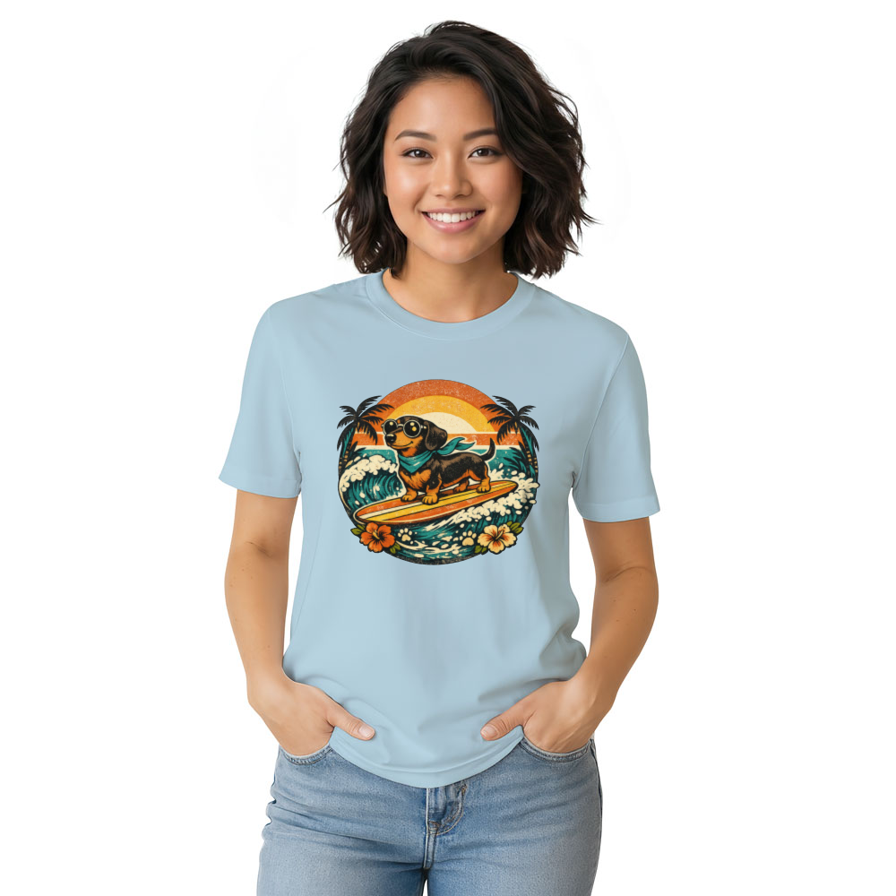 Long Boards & Short Paws 70s Surf Dachshund Retro Graphic Tee Cute Gifts for Men Women Boy Kids T-Shirt