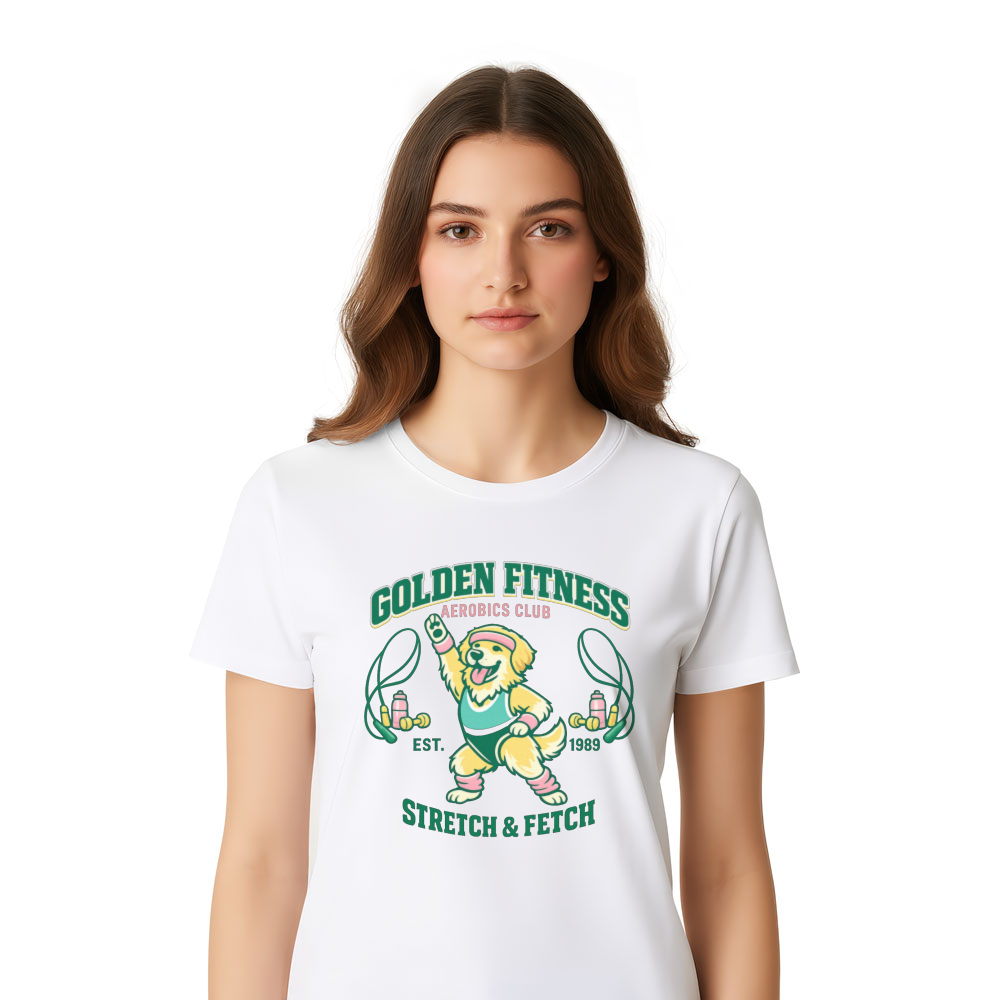 Golden Fitness Aerobics Club Retro Collegiate Tee Funny Gifts for Men Women Boy Kids T-Shirt