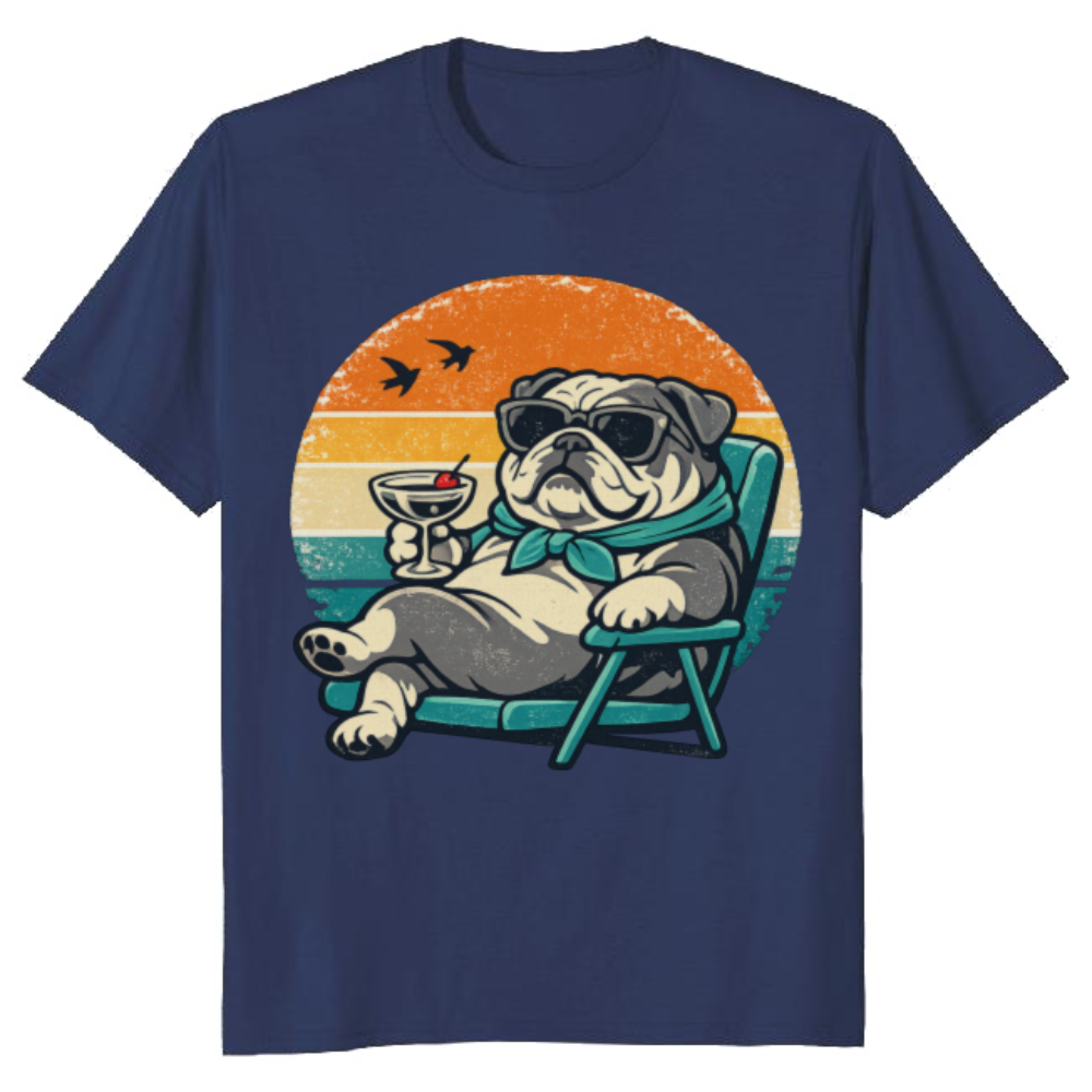 Chunky Bulldog Retro Sunset Unbothered Gifts for Men Women Boy Kids T-Shirt