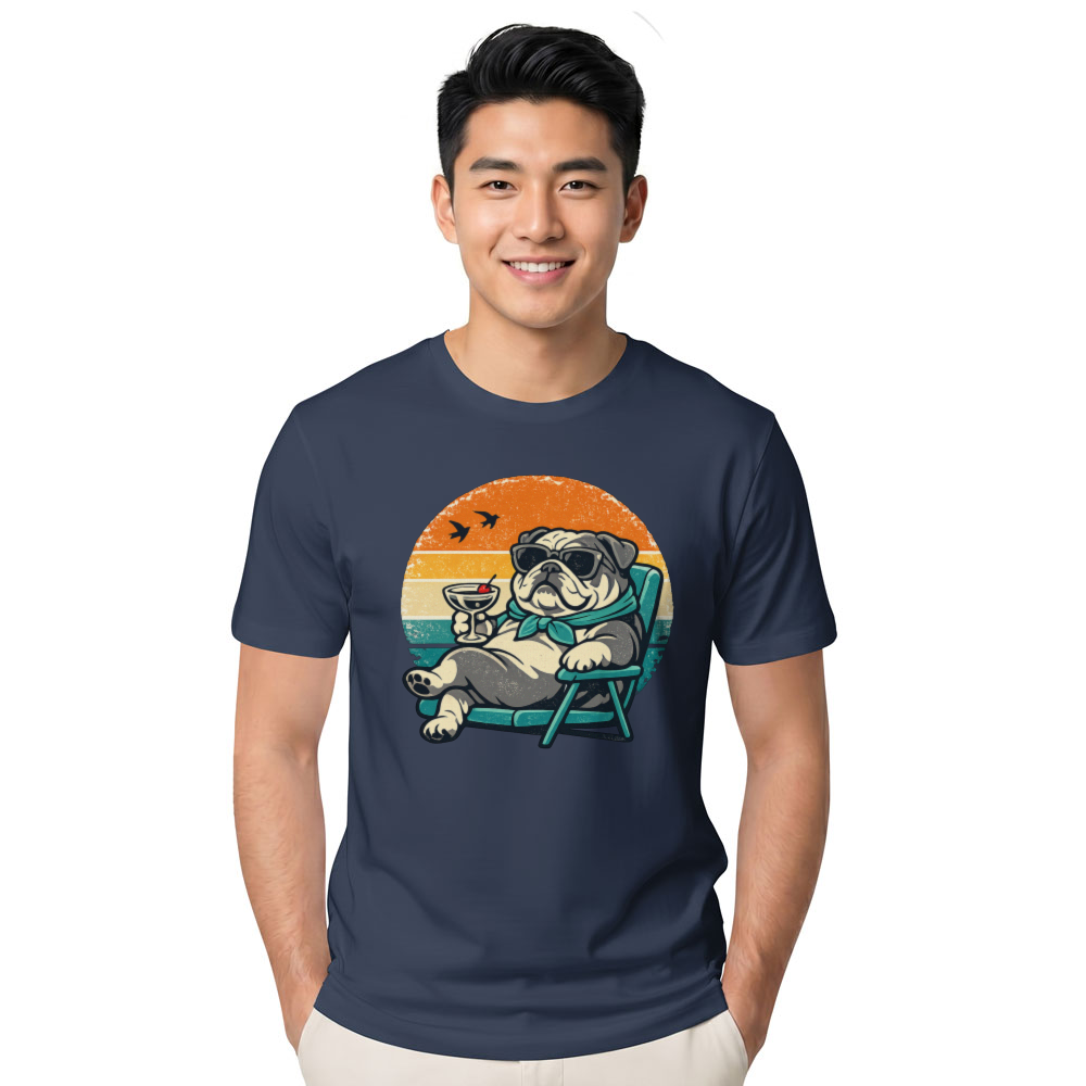 Chunky Bulldog Retro Sunset Unbothered Gifts for Men Women Boy Kids T-Shirt