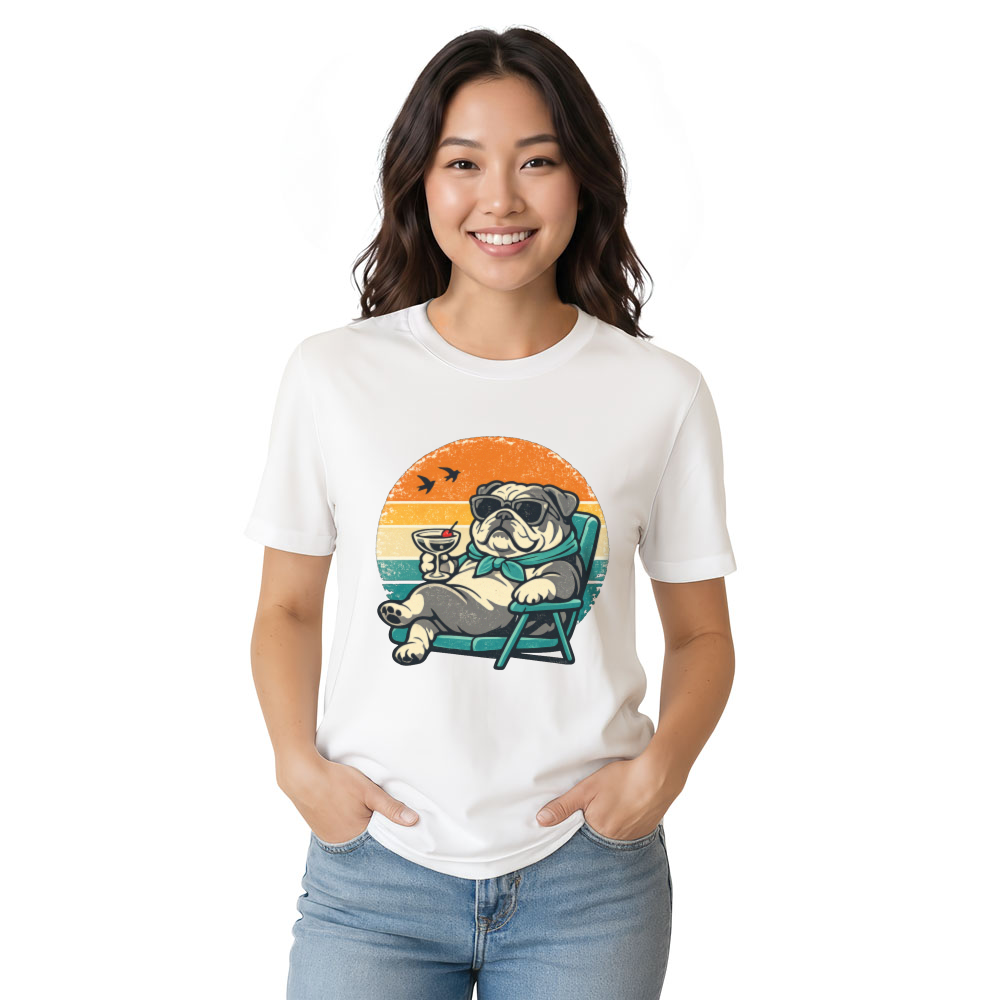 Chunky Bulldog Retro Sunset Unbothered Gifts for Men Women Boy Kids T-Shirt