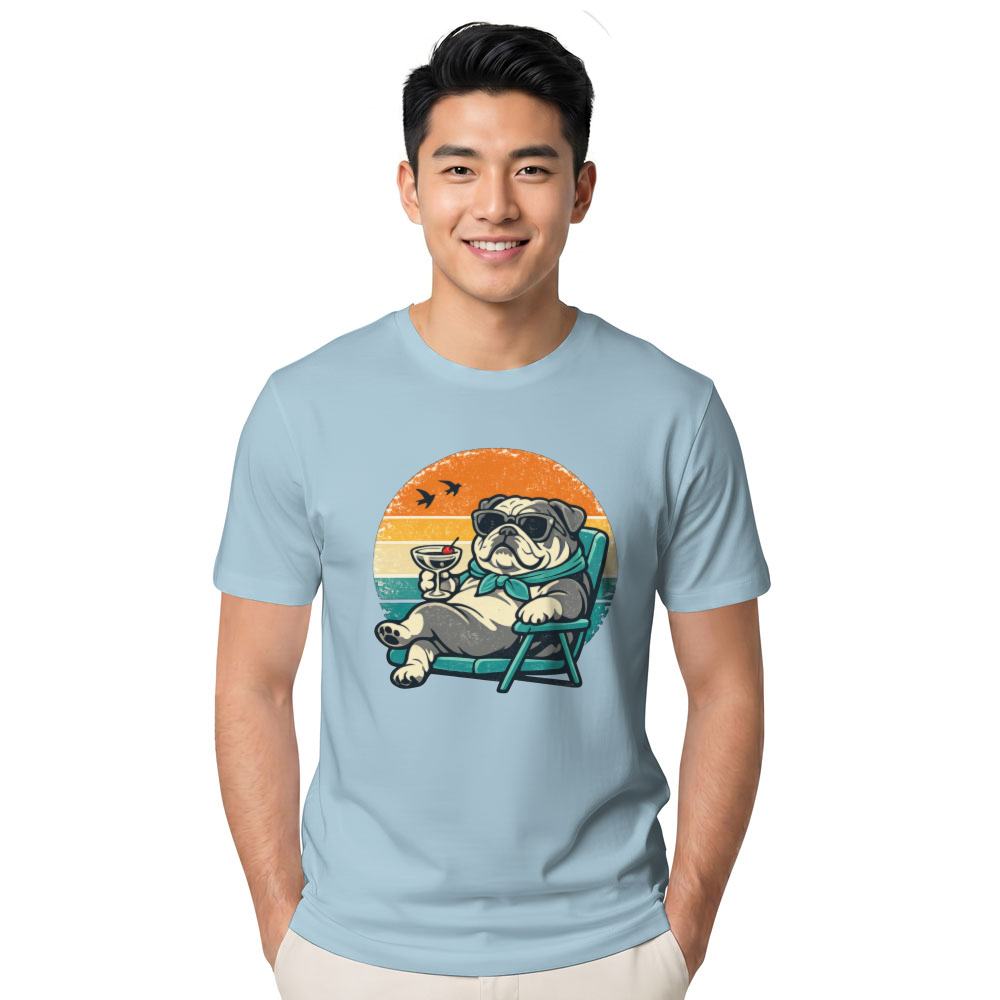 Chunky Bulldog Retro Sunset Unbothered Gifts for Men Women Boy Kids T-Shirt
