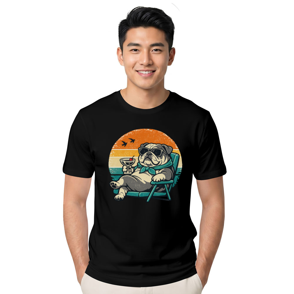 Chunky Bulldog Retro Sunset Unbothered Gifts for Men Women Boy Kids T-Shirt