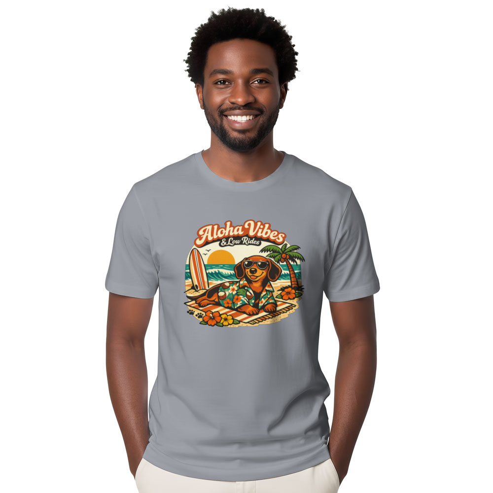 Retro 70s Dachshund Aloha Graphic Tee Cute Gifts for Men Women Boy Kids T-Shirt