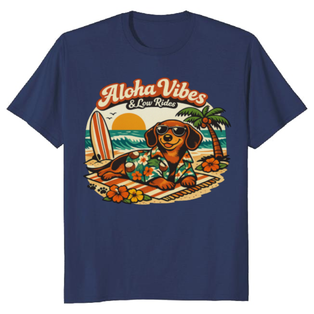 Retro 70s Dachshund Aloha Graphic Tee Cute Gifts for Men Women Boy Kids T-Shirt