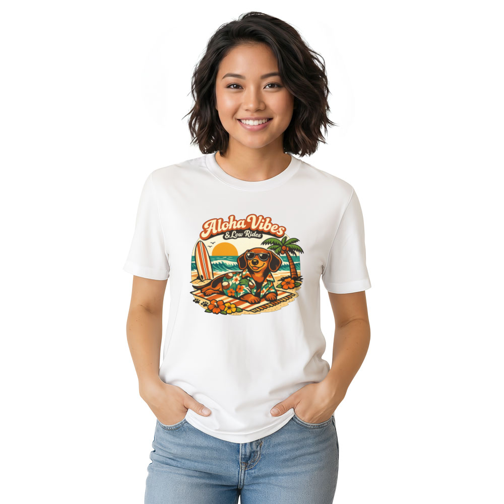 Retro 70s Dachshund Aloha Graphic Tee Cute Gifts for Men Women Boy Kids T-Shirt