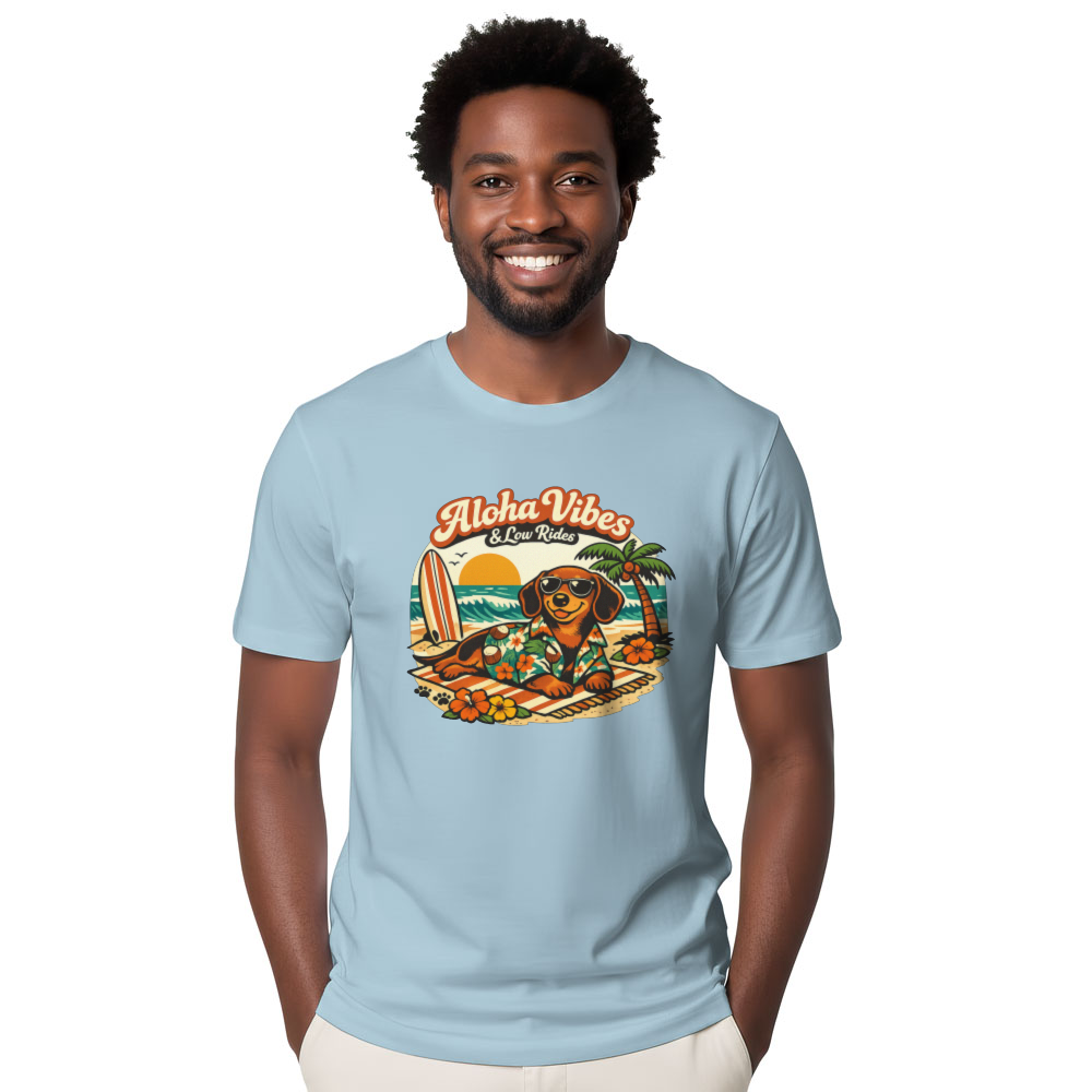 Retro 70s Dachshund Aloha Graphic Tee Cute Gifts for Men Women Boy Kids T-Shirt