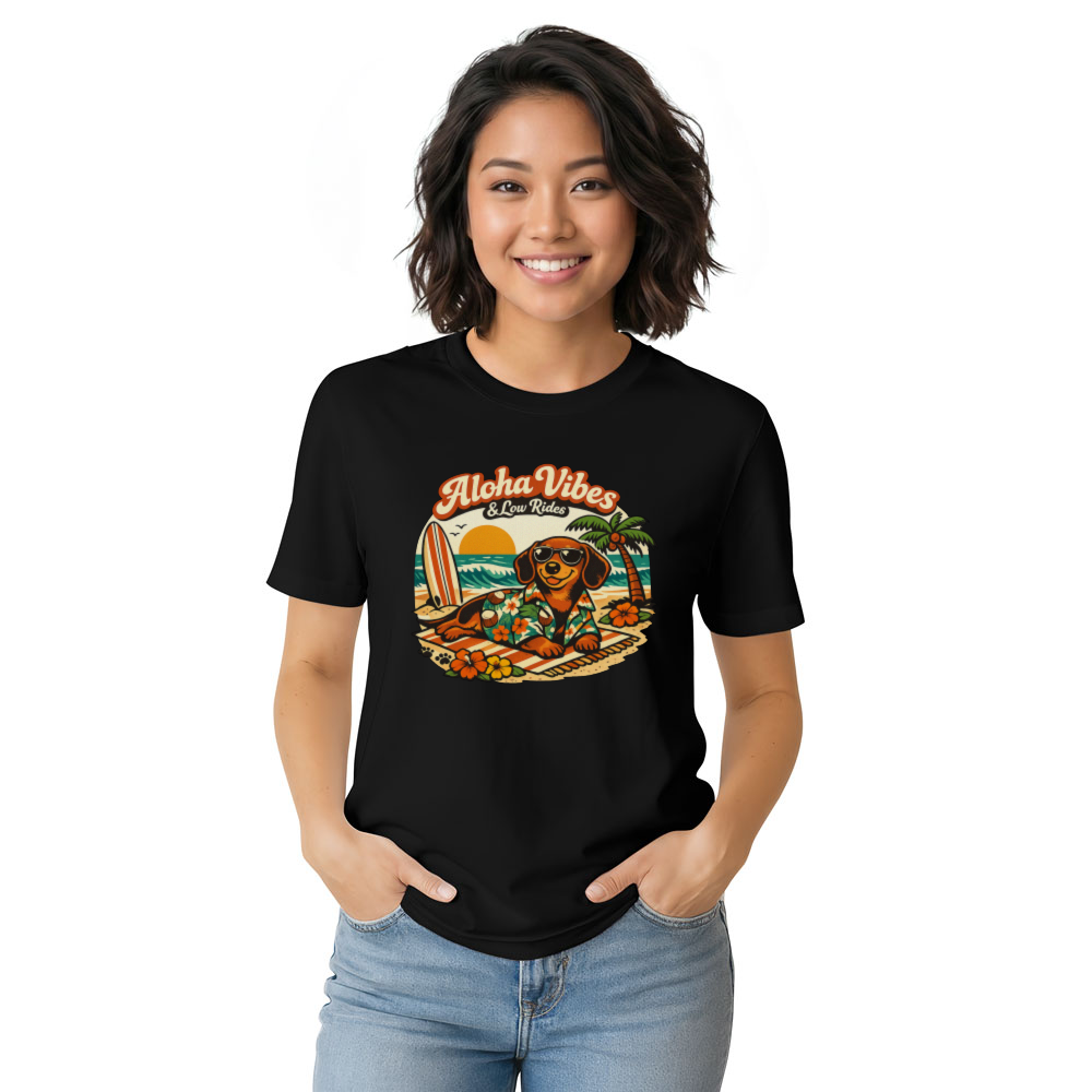 Retro 70s Dachshund Aloha Graphic Tee Cute Gifts for Men Women Boy Kids T-Shirt