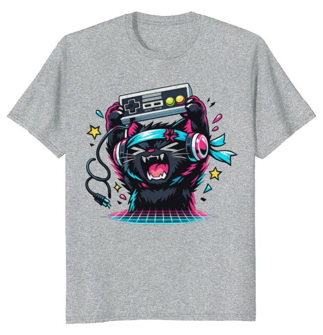 Neon Rage Quit Anime Gamer Cat Retro Gifts for Men Women Boy Kids T-Shirt