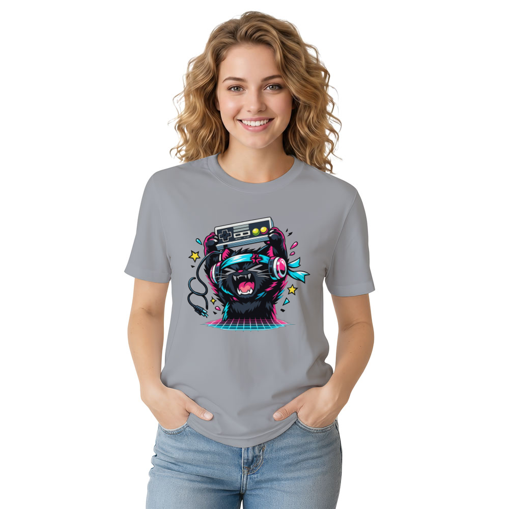 Neon Rage Quit Anime Gamer Cat Retro Gifts for Men Women Boy Kids T-Shirt