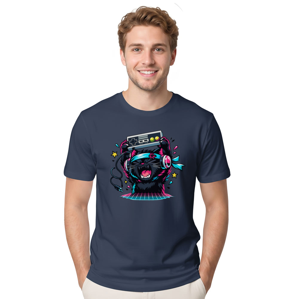 Neon Rage Quit Anime Gamer Cat Retro Gifts for Men Women Boy Kids T-Shirt