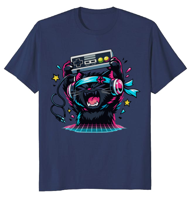 Neon Rage Quit Anime Gamer Cat Retro Gifts for Men Women Boy Kids T-Shirt
