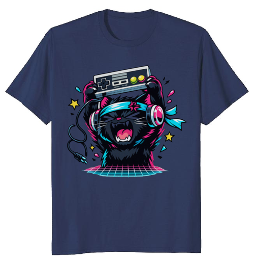 Neon Rage Quit Anime Gamer Cat Retro Gifts for Men Women Boy Kids T-Shirt
