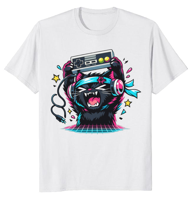 Neon Rage Quit Anime Gamer Cat Retro Gifts for Men Women Boy Kids T-Shirt