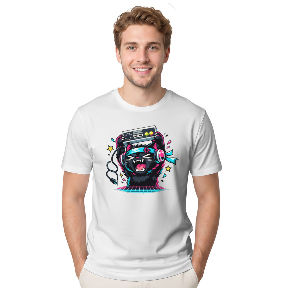 Neon Rage Quit Anime Gamer Cat Retro Gifts for Men Women Boy Kids T-Shirt