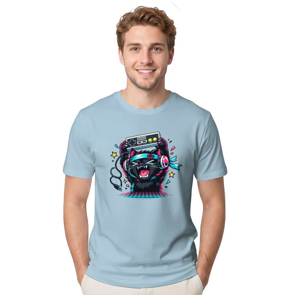 Neon Rage Quit Anime Gamer Cat Retro Gifts for Men Women Boy Kids T-Shirt