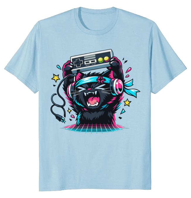 Neon Rage Quit Anime Gamer Cat Retro Gifts for Men Women Boy Kids T-Shirt