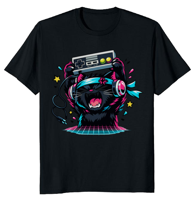 Neon Rage Quit Anime Gamer Cat Retro Gifts for Men Women Boy Kids T-Shirt