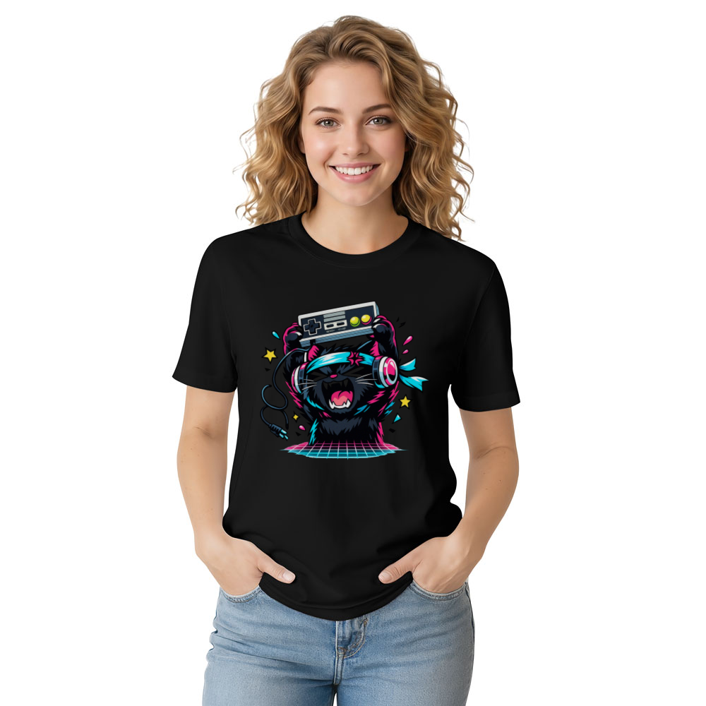 Neon Rage Quit Anime Gamer Cat Retro Gifts for Men Women Boy Kids T-Shirt