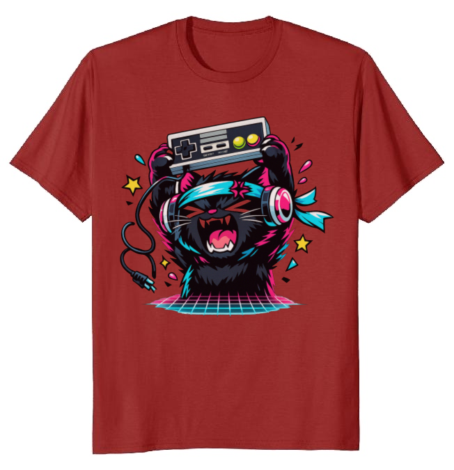 Neon Rage Quit Anime Gamer Cat Retro Gifts for Men Women Boy Kids T-Shirt