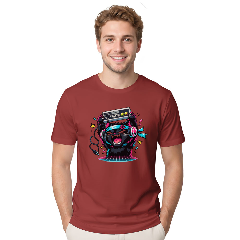 Neon Rage Quit Anime Gamer Cat Retro Gifts for Men Women Boy Kids T-Shirt